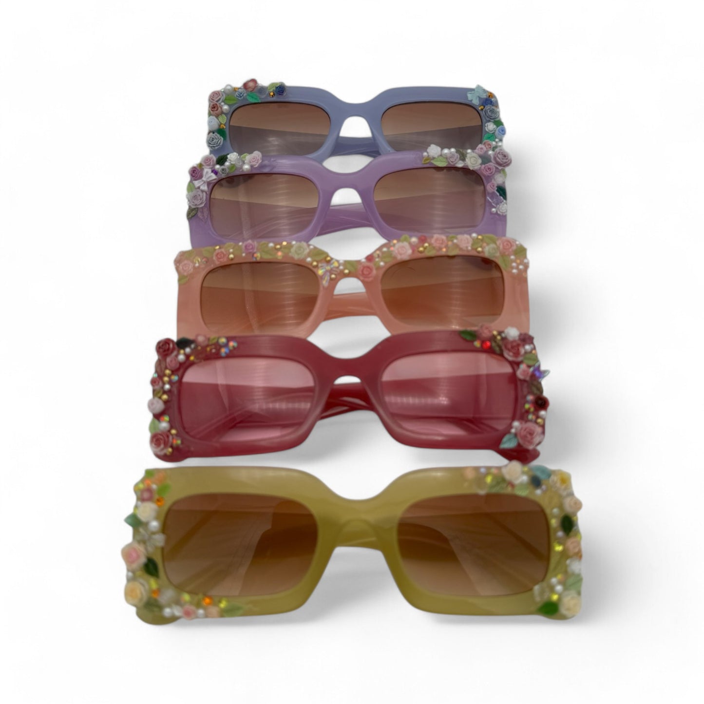 5 pair of rectangle coquette floral pearl sunglasses