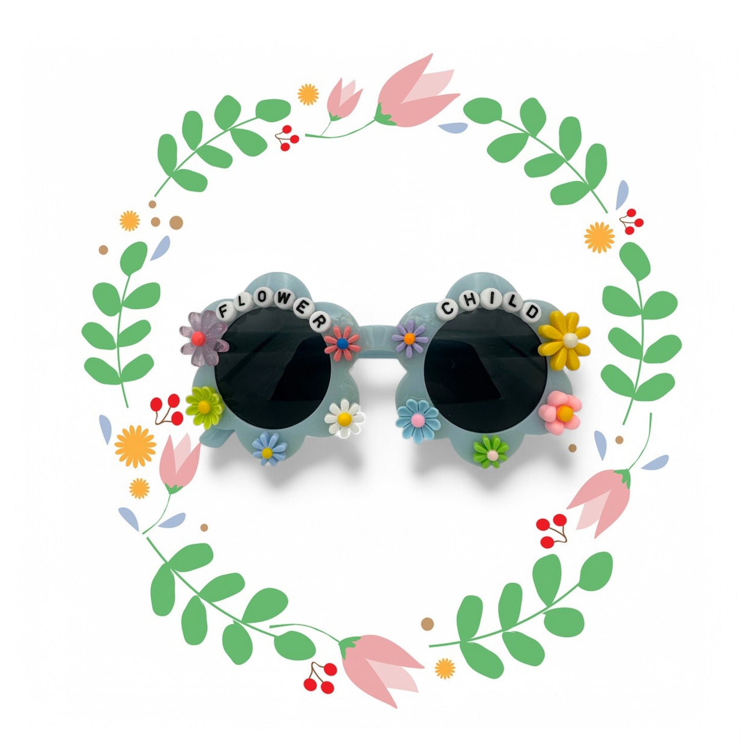 Blue Flower Child Girls custom sunglasses