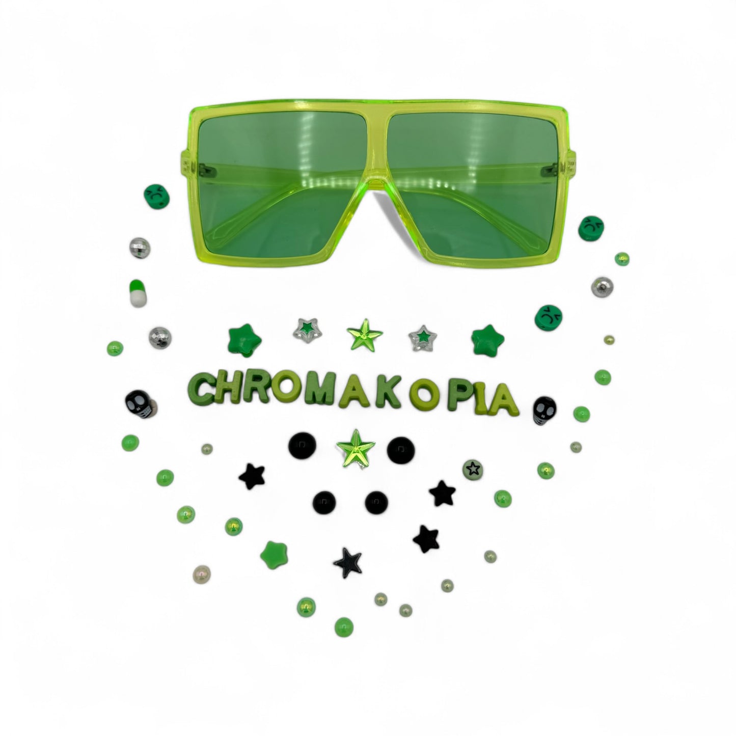 XL Square Green Sunglasses w green and gold charms for kit