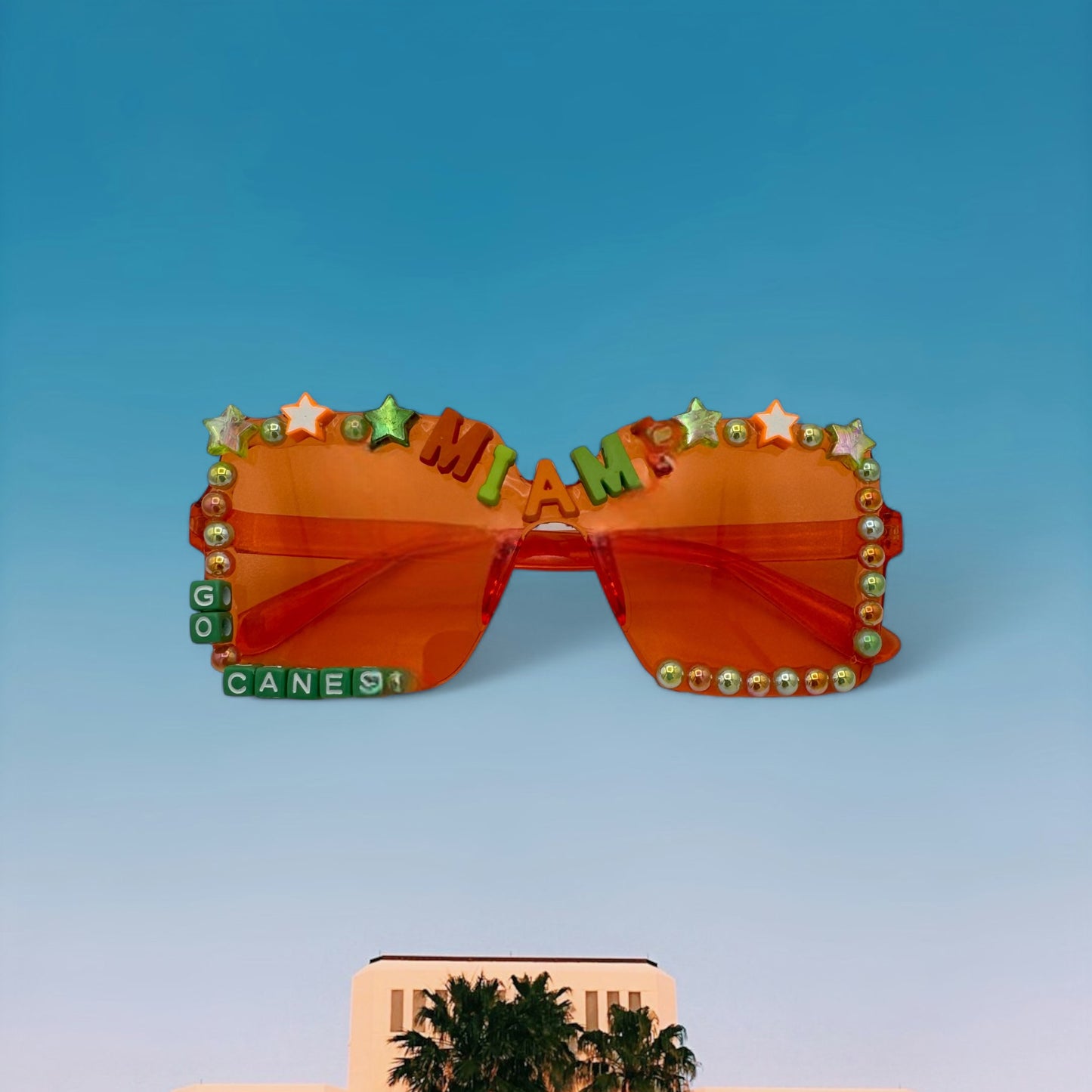 Orange square U Miami Go Canes Custom Sunglasses