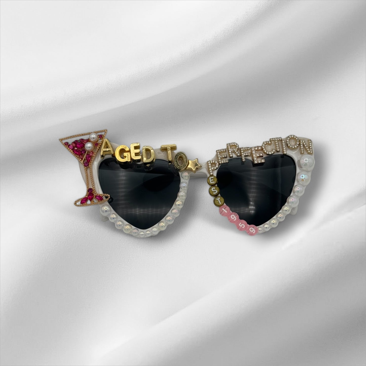 White Heart Custom Shades for a Birthday- Aged to Perfection