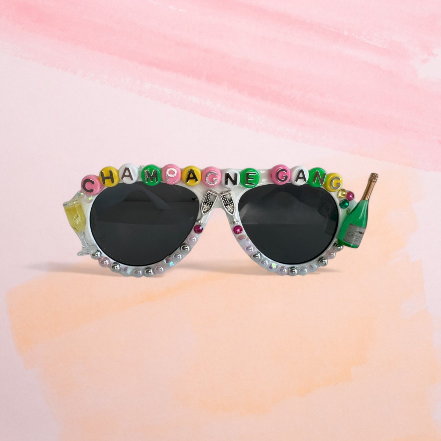 white aviator retro sunglasses champagne bottles