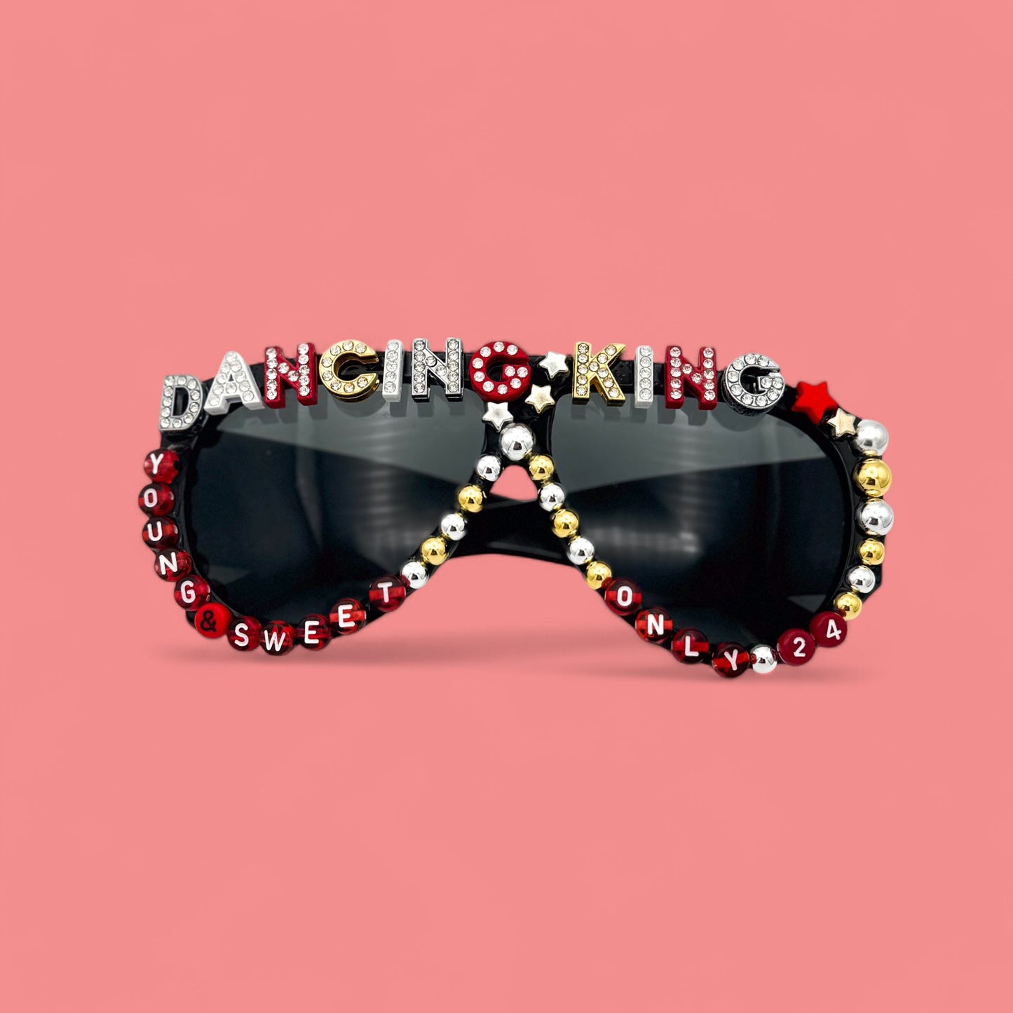 Black retro aviator sunglasses say dancing king