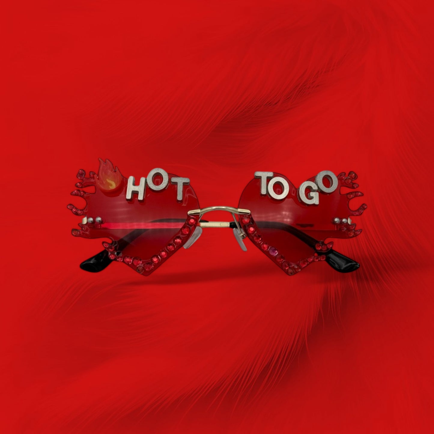Red heart flame sunglasses with rhinestones hot to go