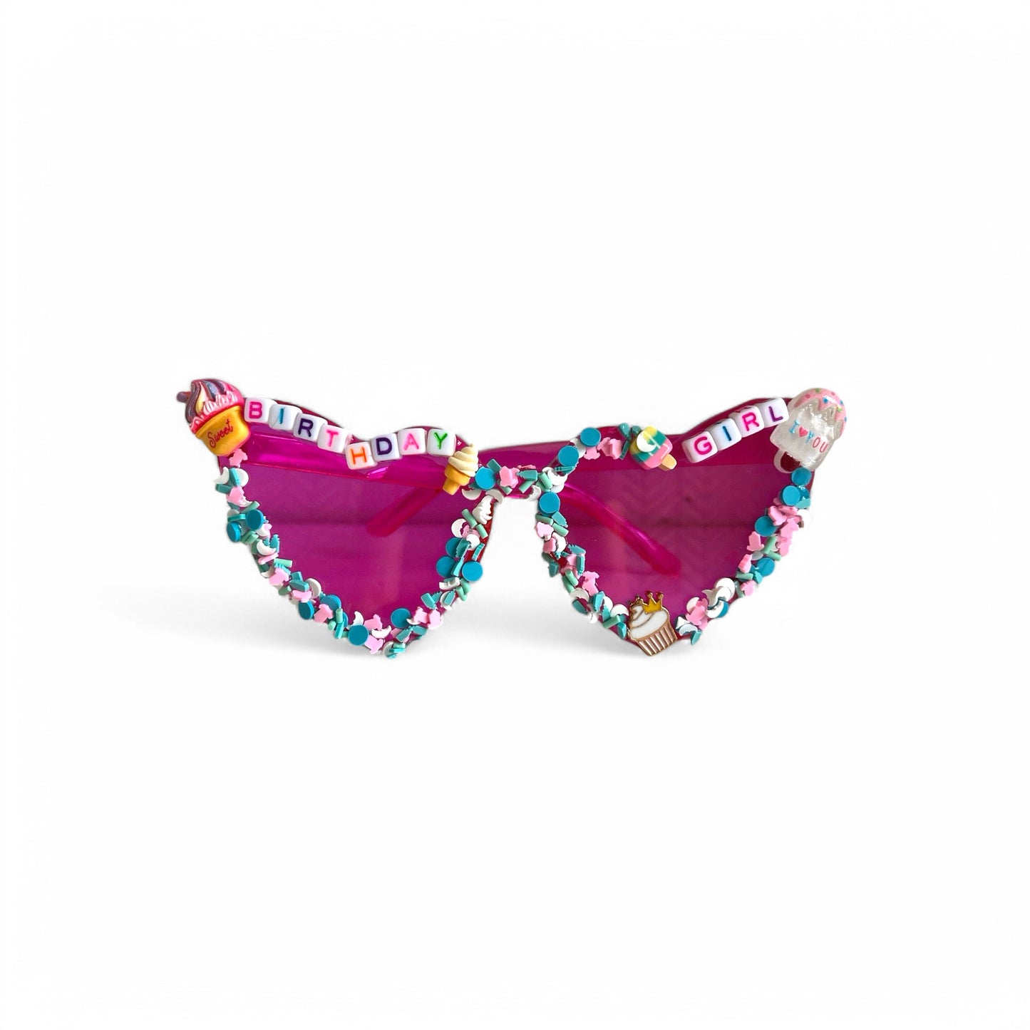 Pink heart sunglasses with sprinkles and ice cream
