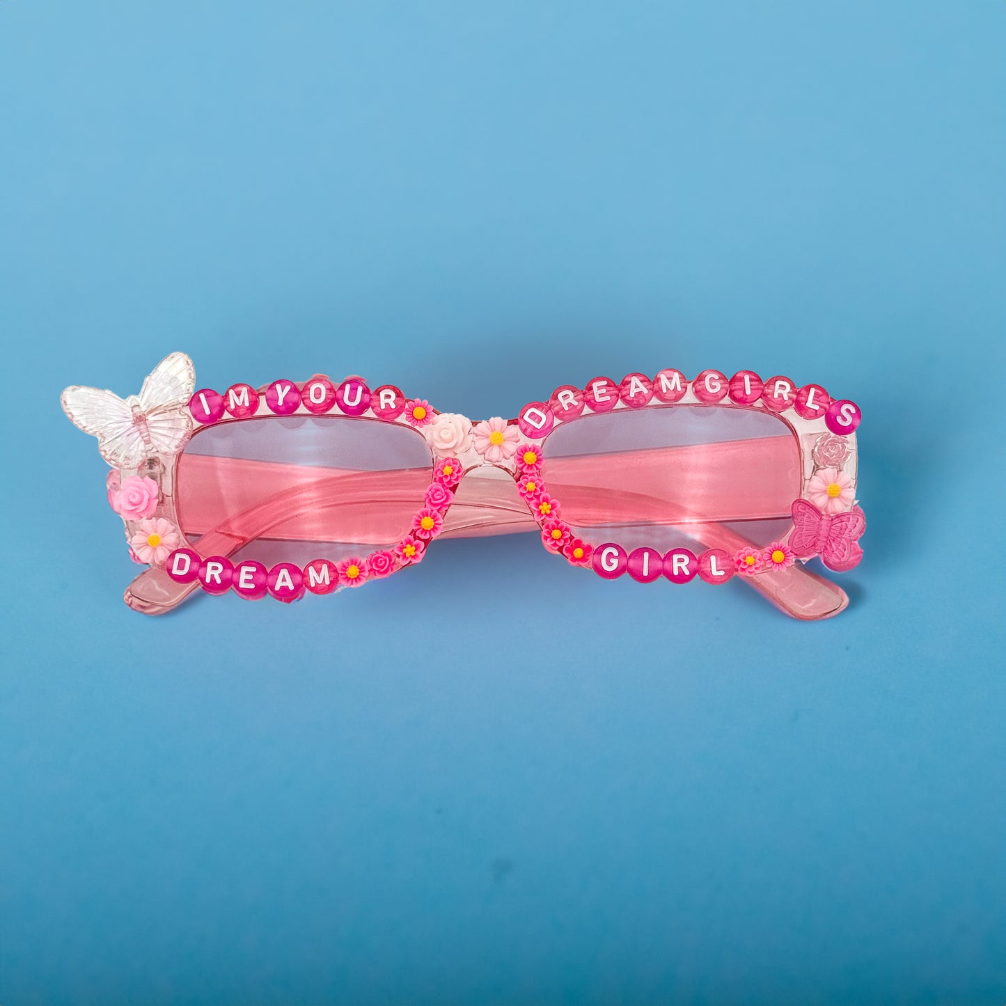 pink rectangle sunglasses dream girl butterflies flowers