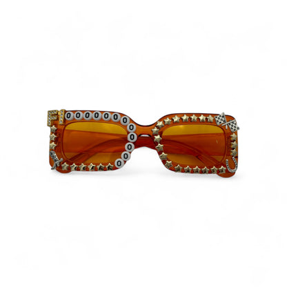 Orange rectangle frame and lens sunglasses with gold stars 