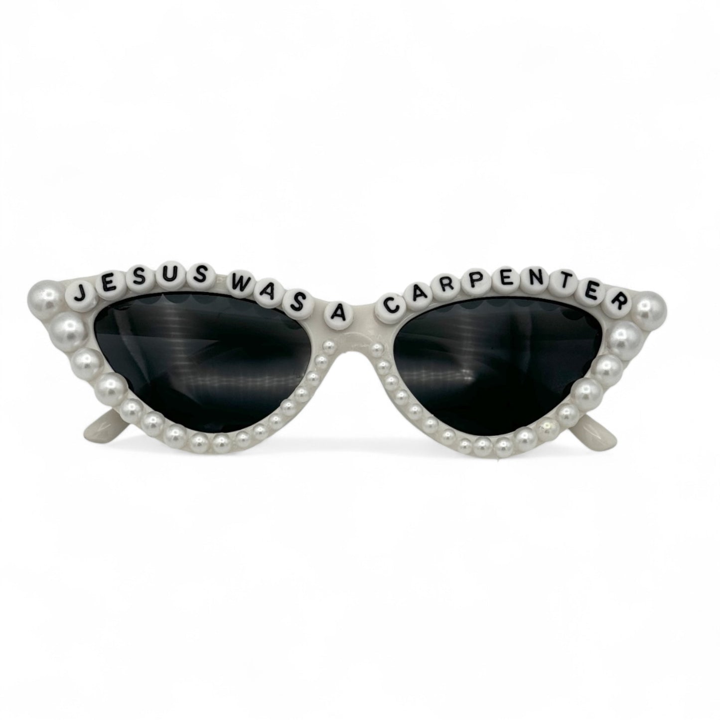 white cat eye sunglasses with pearl accents