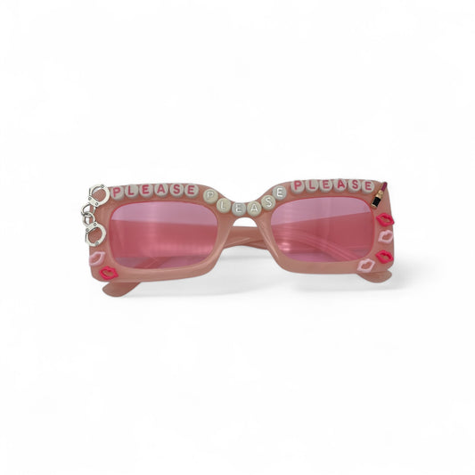 Pink Rectangle sunglasses w pink lens handcuffs lips