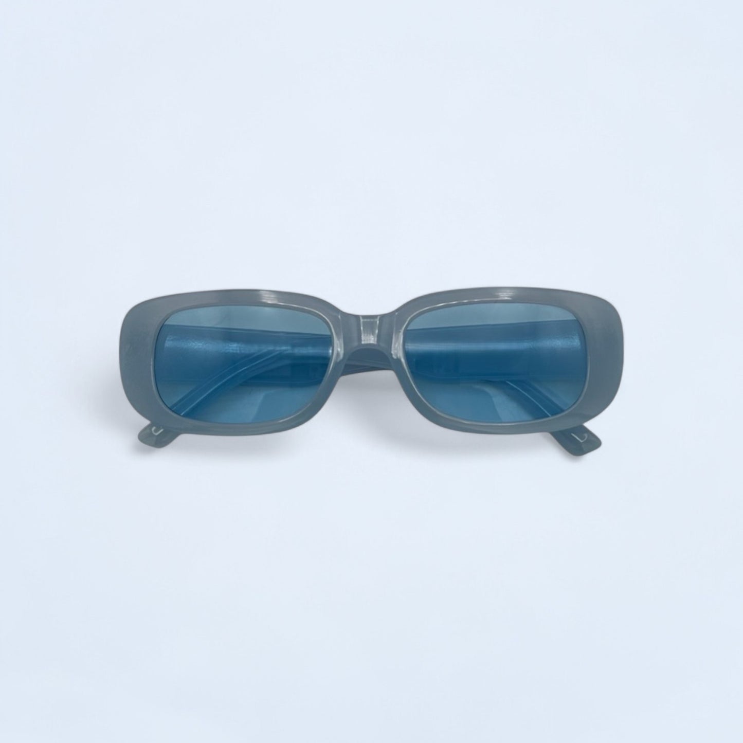 narrow blue rectangle sunglasses