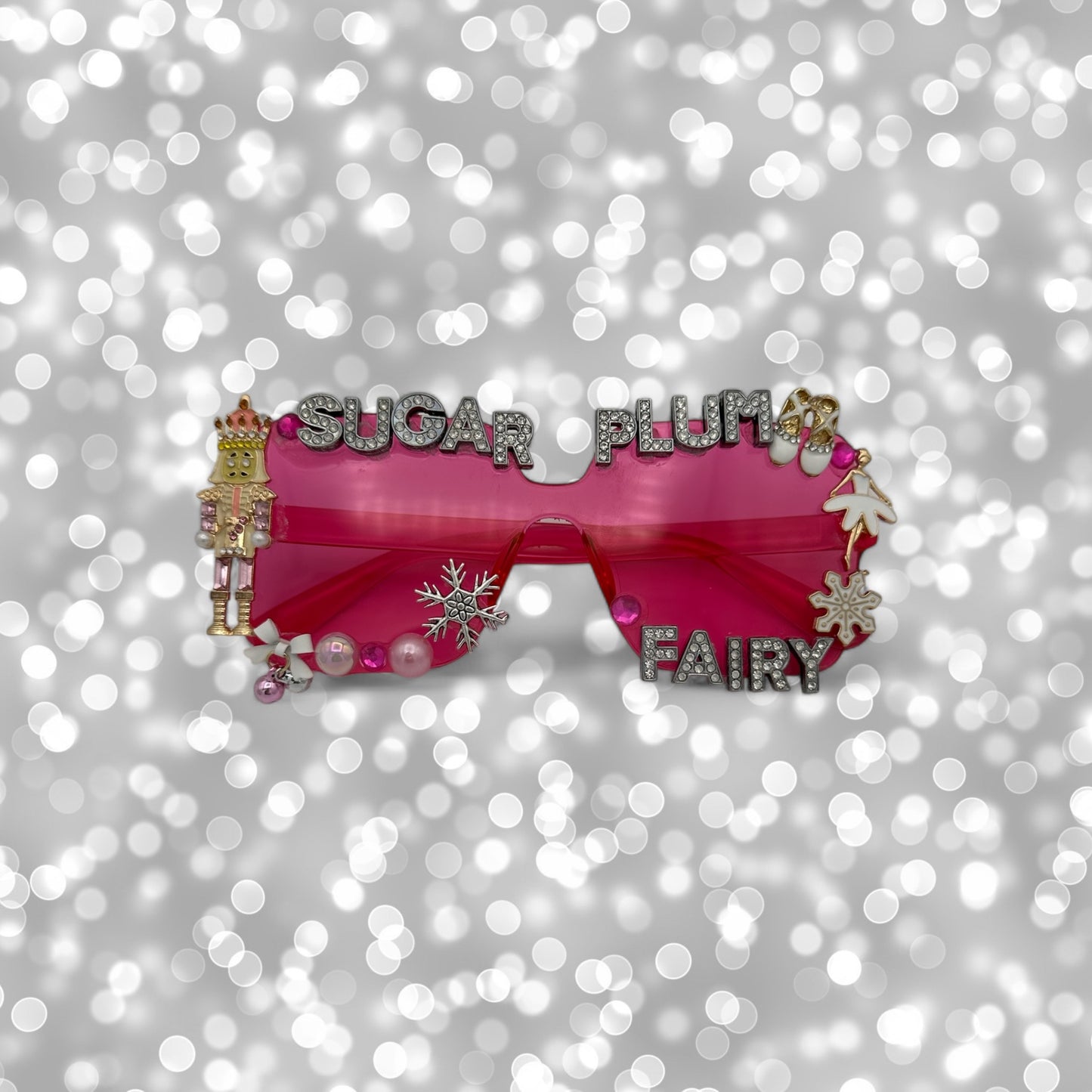 Pink square sugar plum fairy sparkly sunglasses