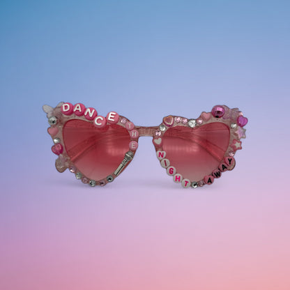 Pink heart sunglasses w rhinestones disco balls and stars