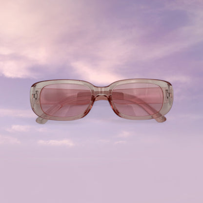 light pink narrow rectangle sunglasses