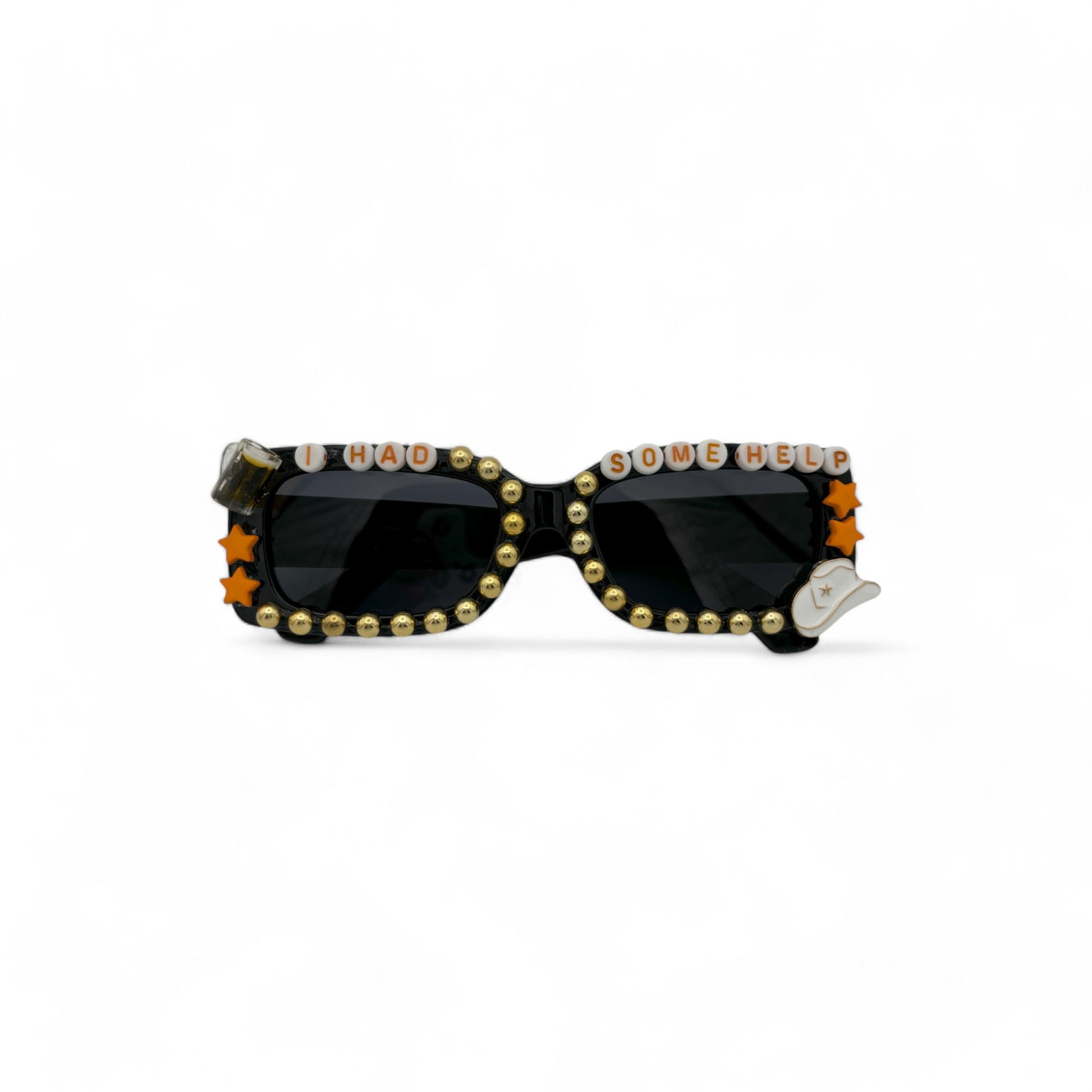 Black Rectangle sunglasses with western charms gold beads