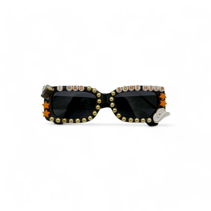 Black Rectangle sunglasses with western charms gold beads