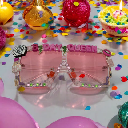 Pink XL Square Birthday Sunglasses with Diva Charms