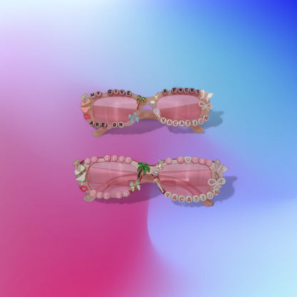 Narrow pink rectangle sunglasses w beach charms