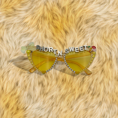 Yellow Heart sunglasses with bow and pearl accents