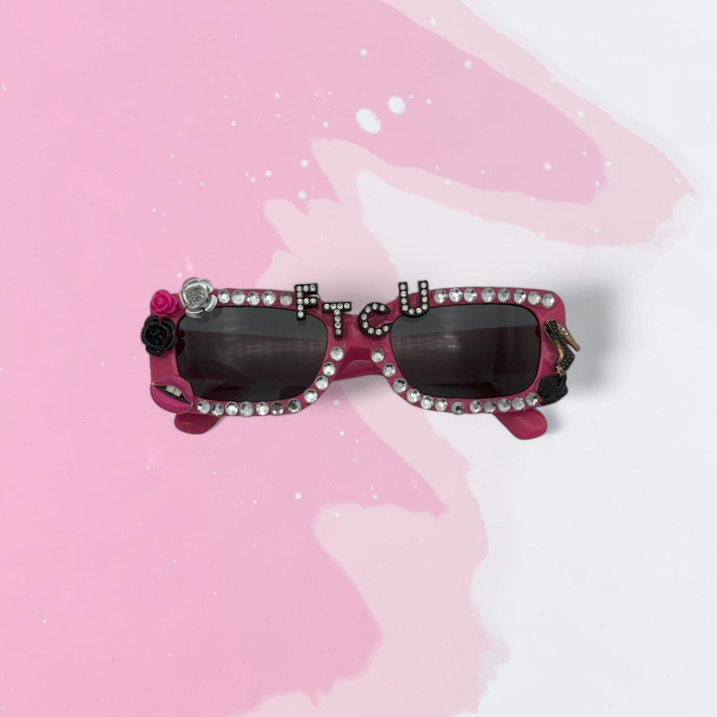 Pink narrow rectangle glasses FTCU with charms