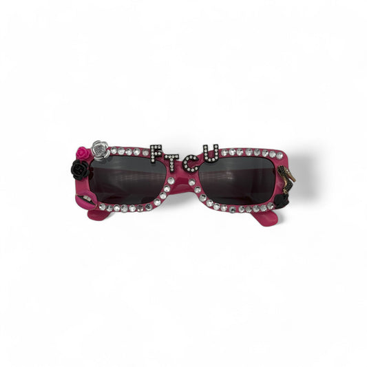 Pink narrow rectangle glasses FTCU with charms