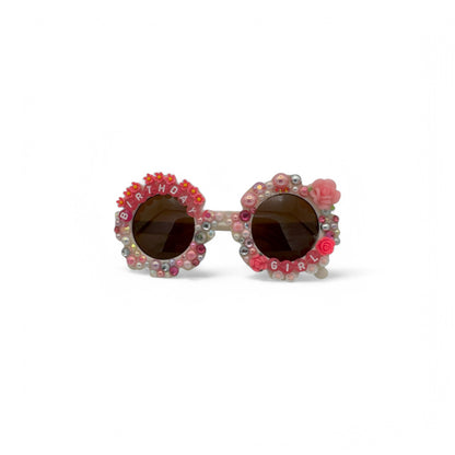 Pink Flower beaded birthday girl sunglasses