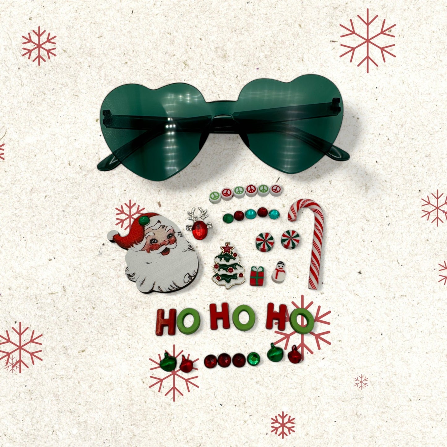 Green heart sunglasses shown with charm kit