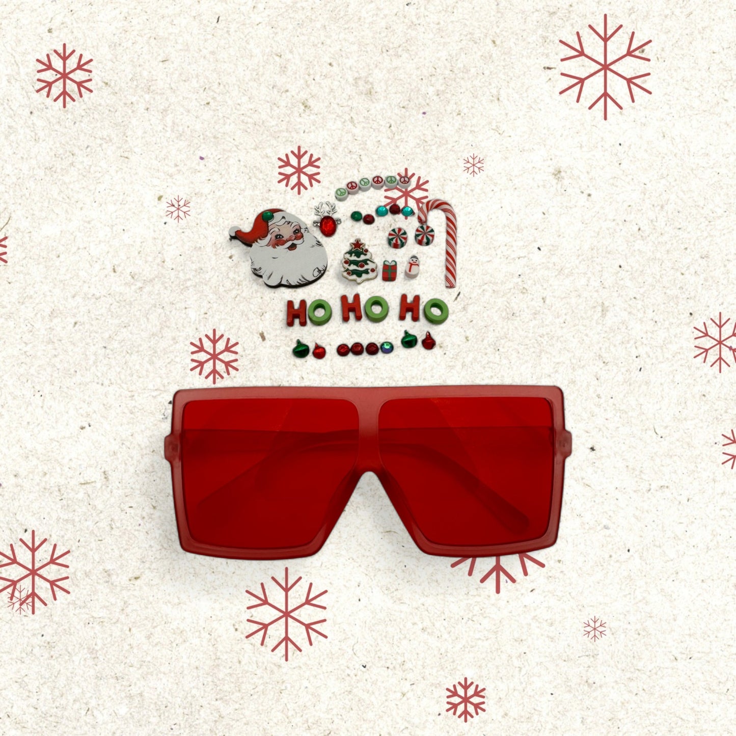 XL Red square sunglasses sunglasses shown with charm kit