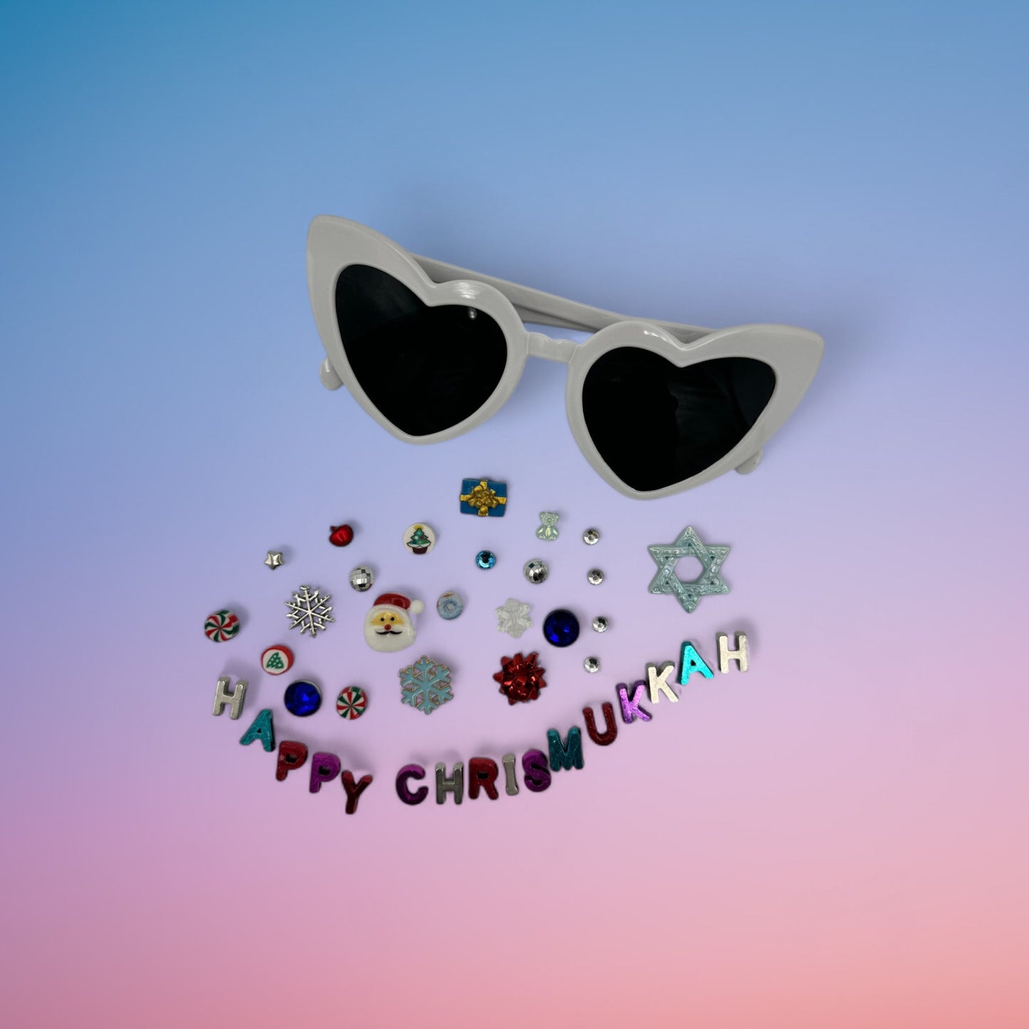 White heart sunglasses w Chrismukkah Charms