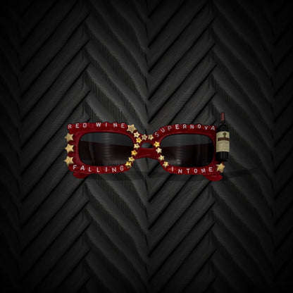 Red rectangle sunglasses black lens wine bottle accent 