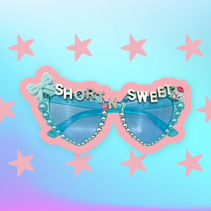 Blue Heart sunglasses with bow and pearl accents