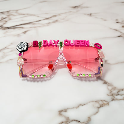 XL Square pink birthday sunglasses with flowers shoes drinks