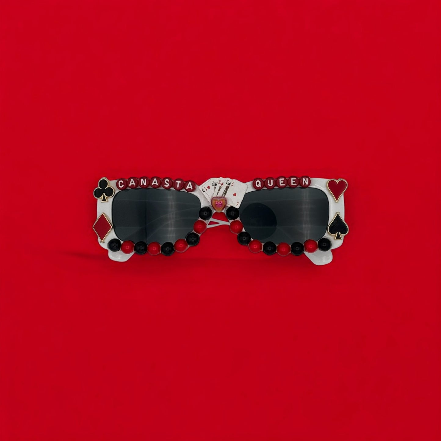 White rectangle sunglasses canasta queen red white black