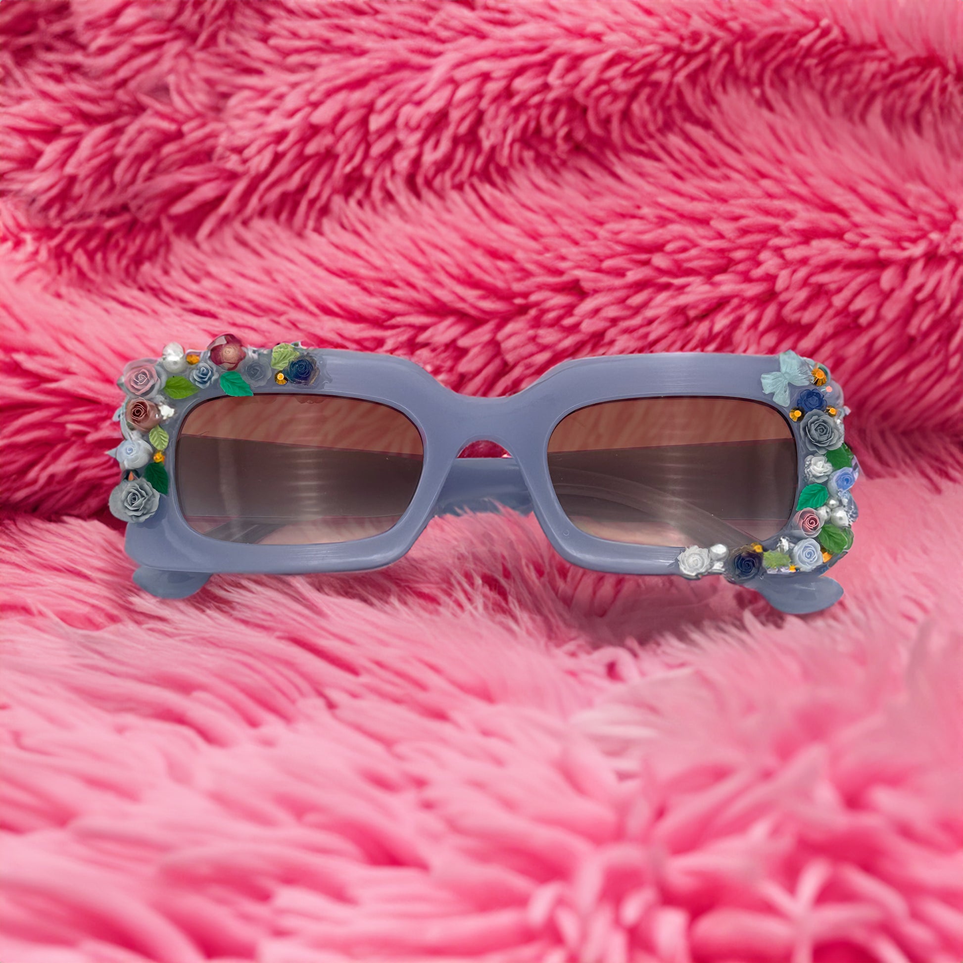 Blue Rectangle floral coquette aesthetic sunglasses