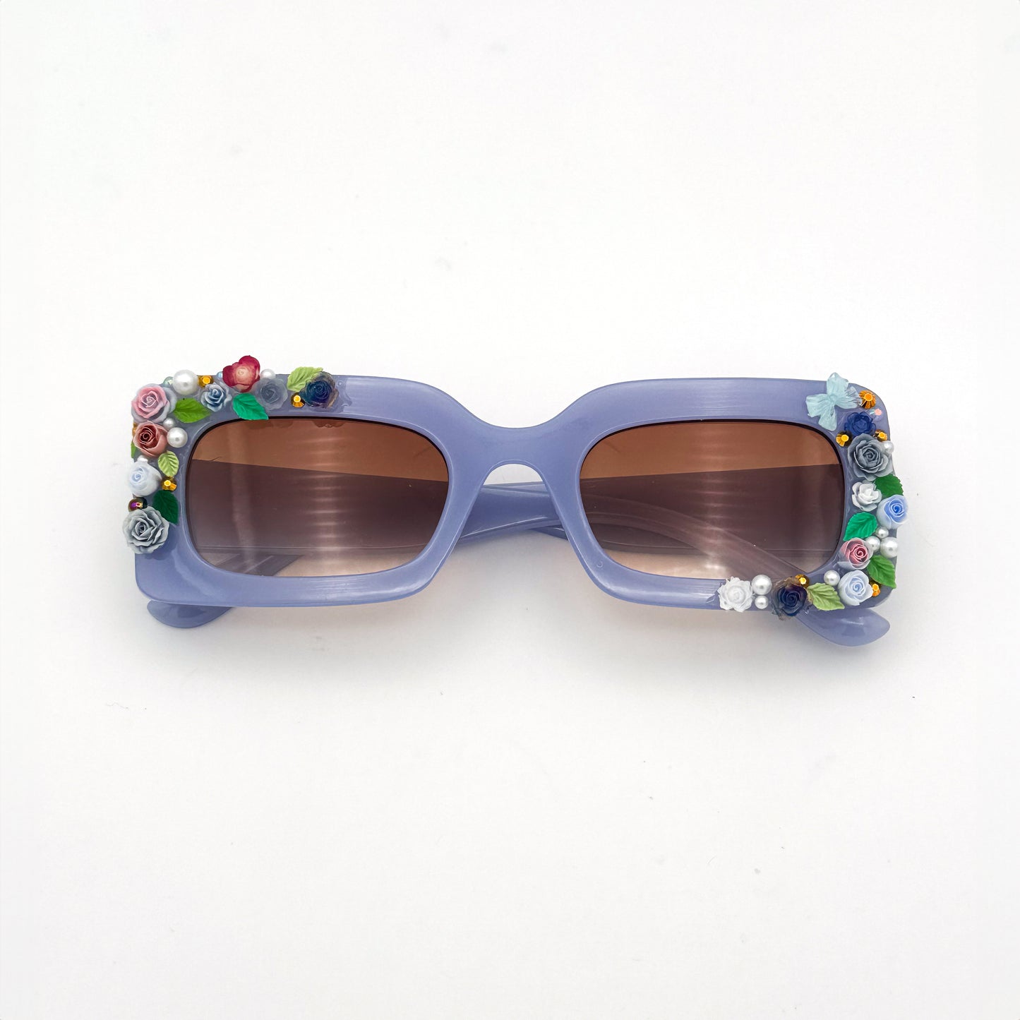 Blue Rectangle floral coquette aesthetic sunglasses