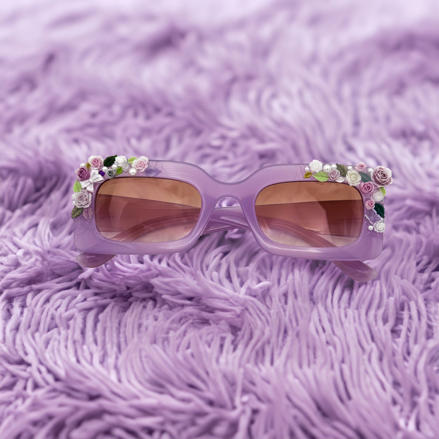 Purple Rectangle floral coquette aesthetic sunglasses