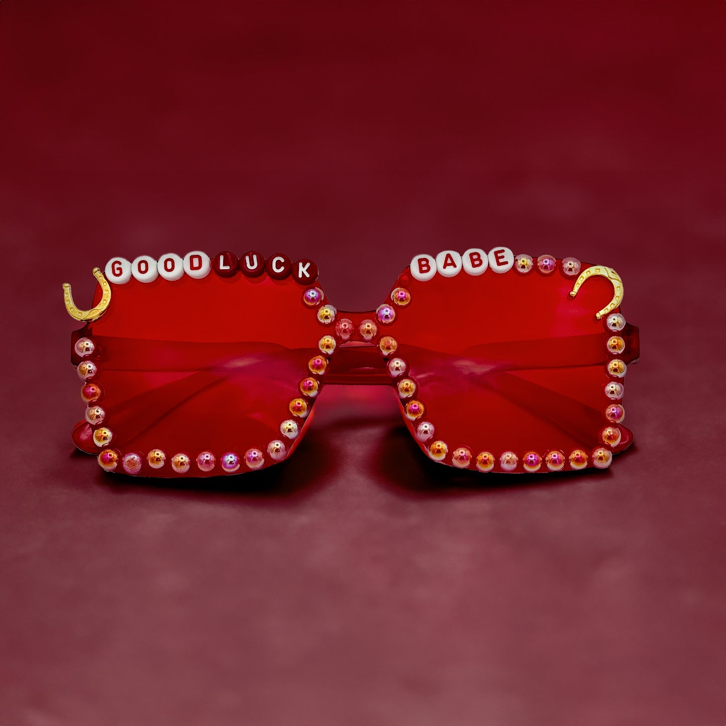 Red Rimless Square Good Luck Babe Sunglasses