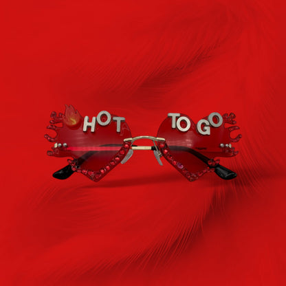 Red heart flame sunglasses with rhinestones hot to go