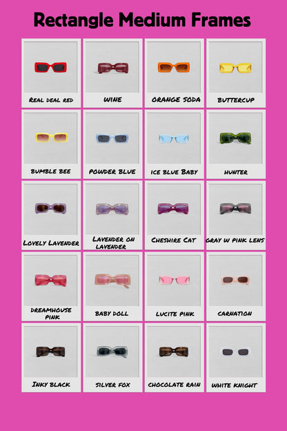 Grid of rectangle medium frames with various color options on a pink background