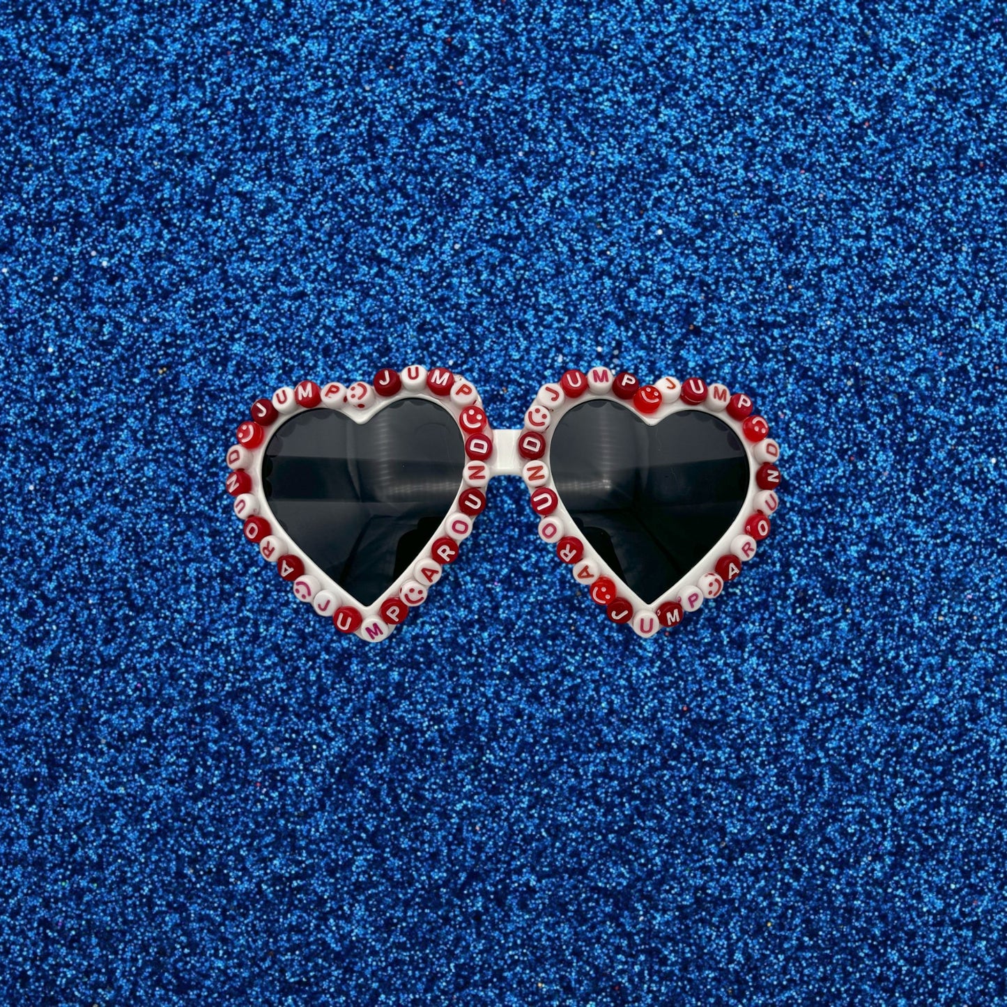 white traditional heart jump around sunglasses