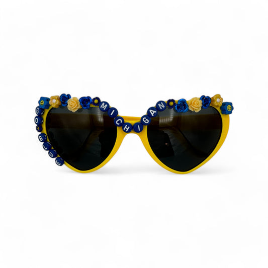 Go Blue Michigan Football yellow and blue heart sunglasses