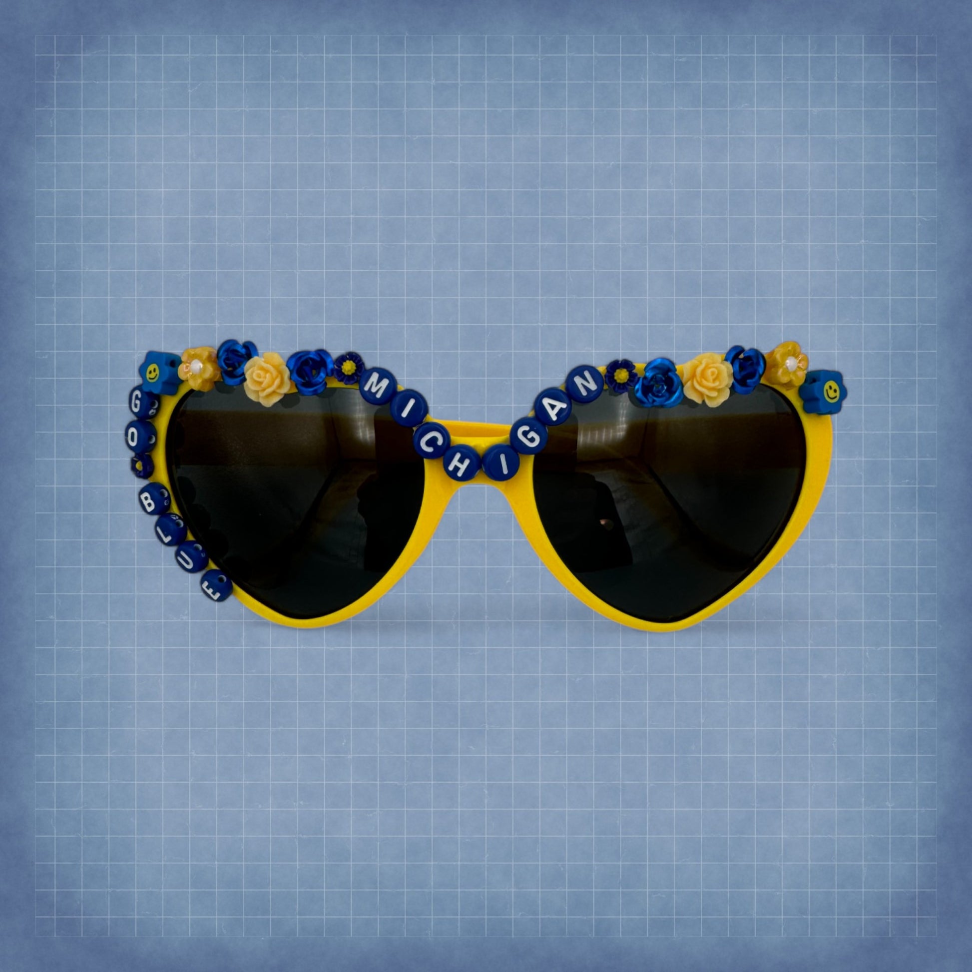 Go Blue Michigan Football yellow and blue heart sunglasses