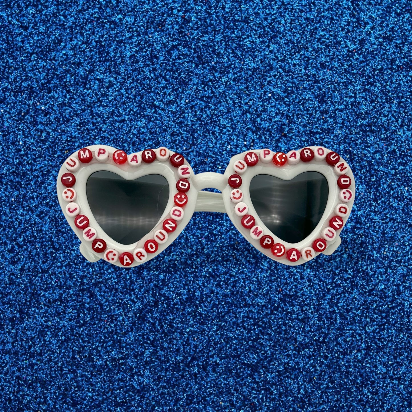 white heart jump around sunglasses