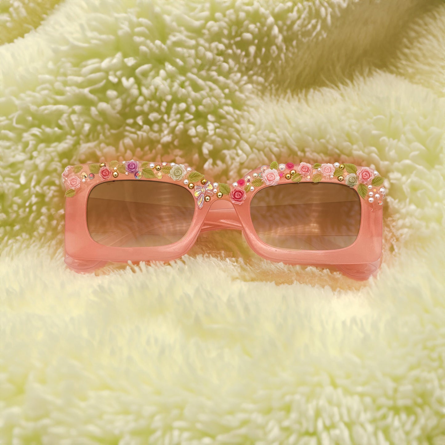 Pink Rectangle floral coquette aesthetic sunglasses