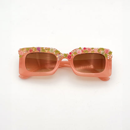 Pink Rectangle floral coquette aesthetic sunglasses