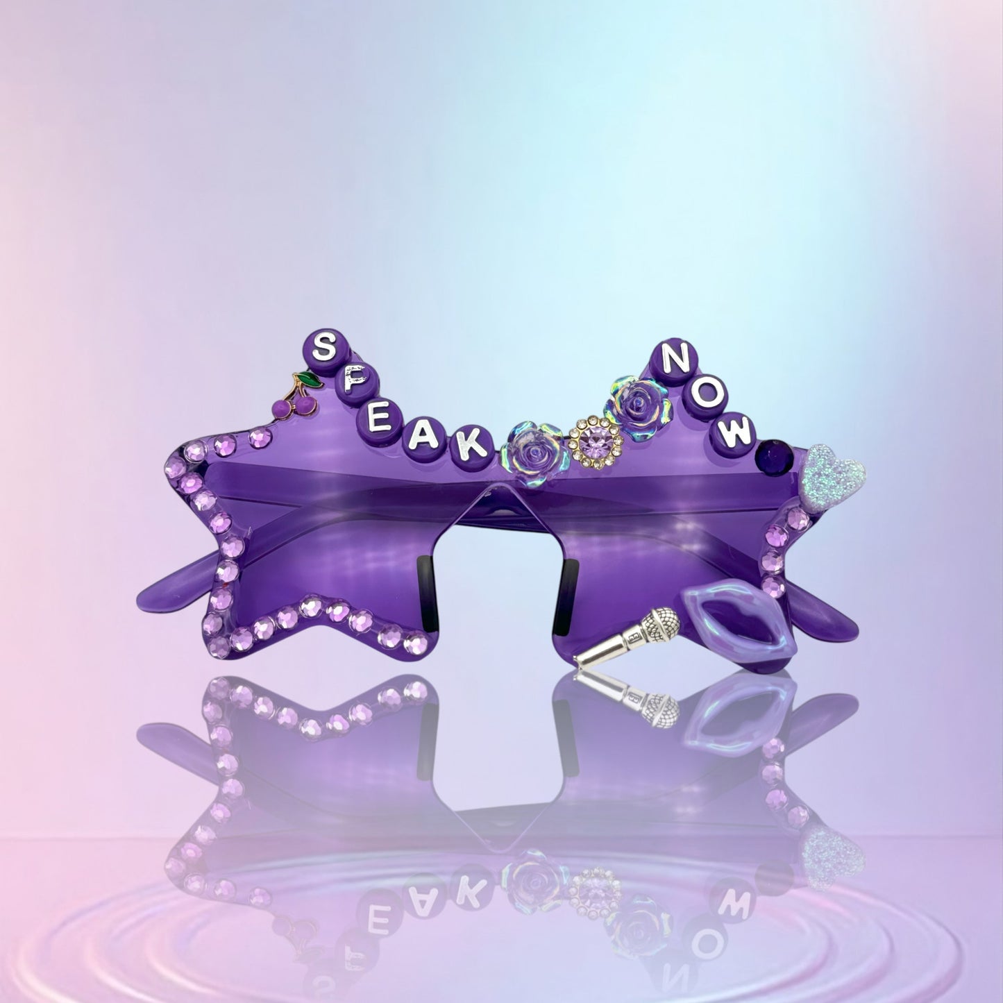 Purple star glasses with purple pearls and lips