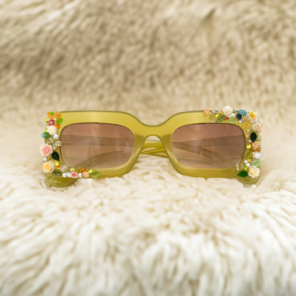 Yellow Rectangle floral coquette aesthetic sunglasses