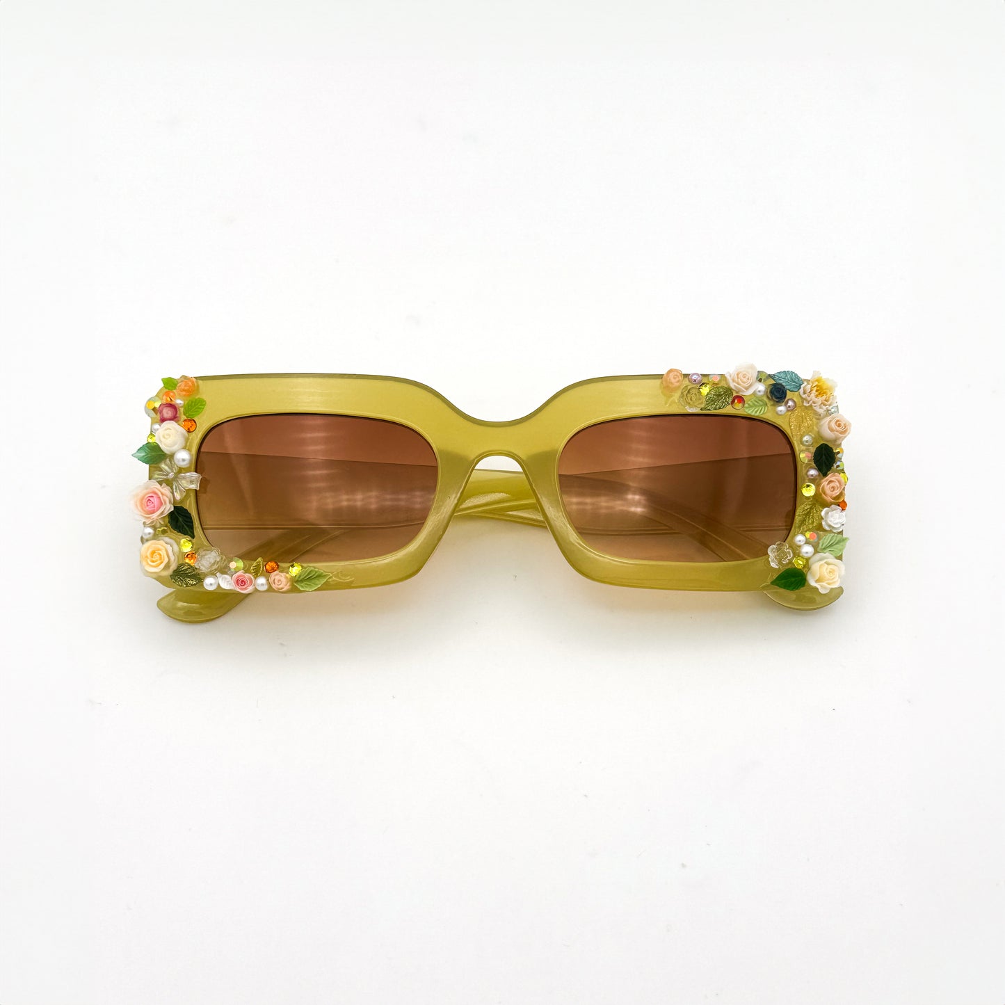 Yellow Rectangle floral coquette aesthetic sunglasses